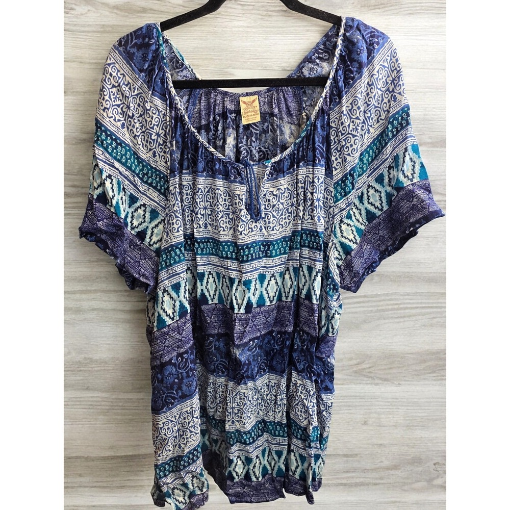 Faded Glory Top PLus Size 4X 26 28 W Blue Fair Boho Tunic Shirt Blouse Boho Y2K